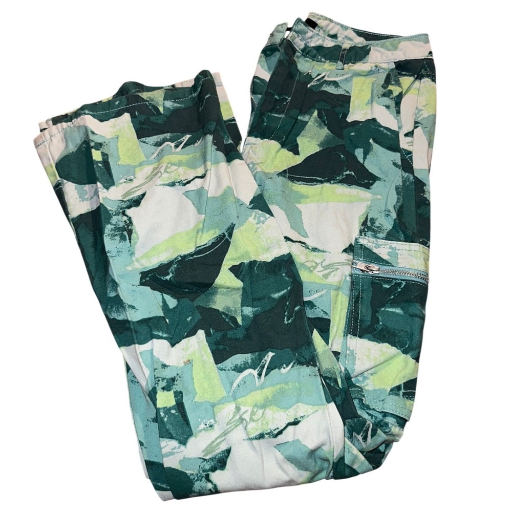 Forever 21 Womens Teal Green Abstract Floral Cargo Utility Grunge Size Medium